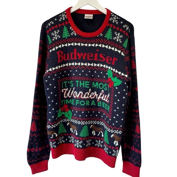 Budweiser Christmas Sweater Adult Medium Ugly Holiday Beer Clydesdale Fair Isle - Picture 1 of 9